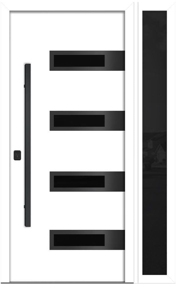 Nova Inox S4 Modern Exterior Single Door W/ (1) 12" Sidelight - Unit 50x81 3/8 Black Stainless Steel - White - Doors and Beyond