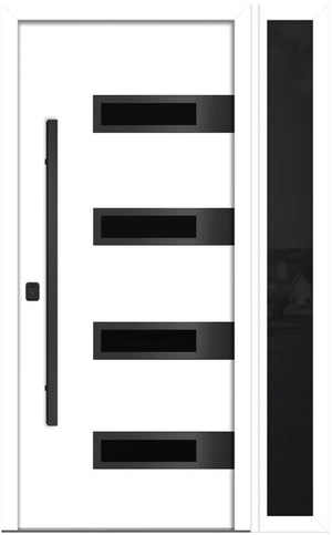 Nova Inox S4 Modern Exterior Single Door W/ (1) 12" Sidelight - Unit 50x81 3/8 Black Stainless Steel - White - Doors and Beyond