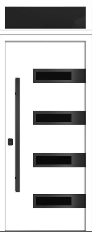 Nova Inox S4 Modern Exterior Single Door 36x80 Black Stainless Steel with Transom - Unit Size 38 x 95 1/2”- White - Doors and Beyond