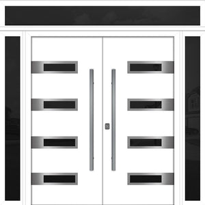 Nova Inox S4 Modern Exterior Double Door 72x80 W/ (2) 12" Sidelight and Transom - Unit 98x95 3/8 - White - Doors and Beyond