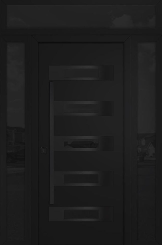 Nova Inox S4 Modern Exterior Single Door 36x80 with 2 Sidelight and Transom - Unit 62x95 1/2 Black Stainless Steel - Black - Doors and Beyond