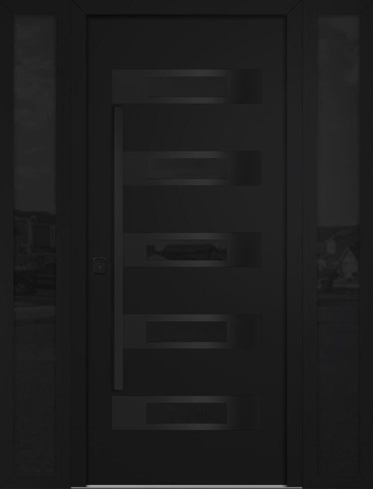 Nova Inox S5 Modern Exterior Single Door W/ (2) 12" Sidelight - Unit 62x81 3/8 Black Stainless Steel - Black - Doors and Beyond