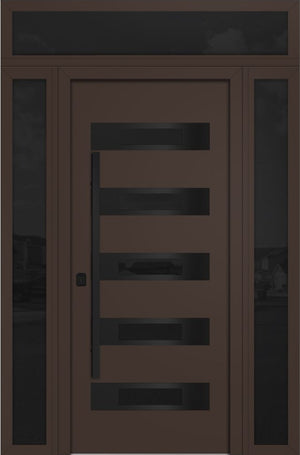 Nova Inox S4 Modern Exterior Single Door 36x80 with 2 Sidelight and Transom - Unit 62x95 1/2 Black Stainless Steel - Brown - Doors and Beyond