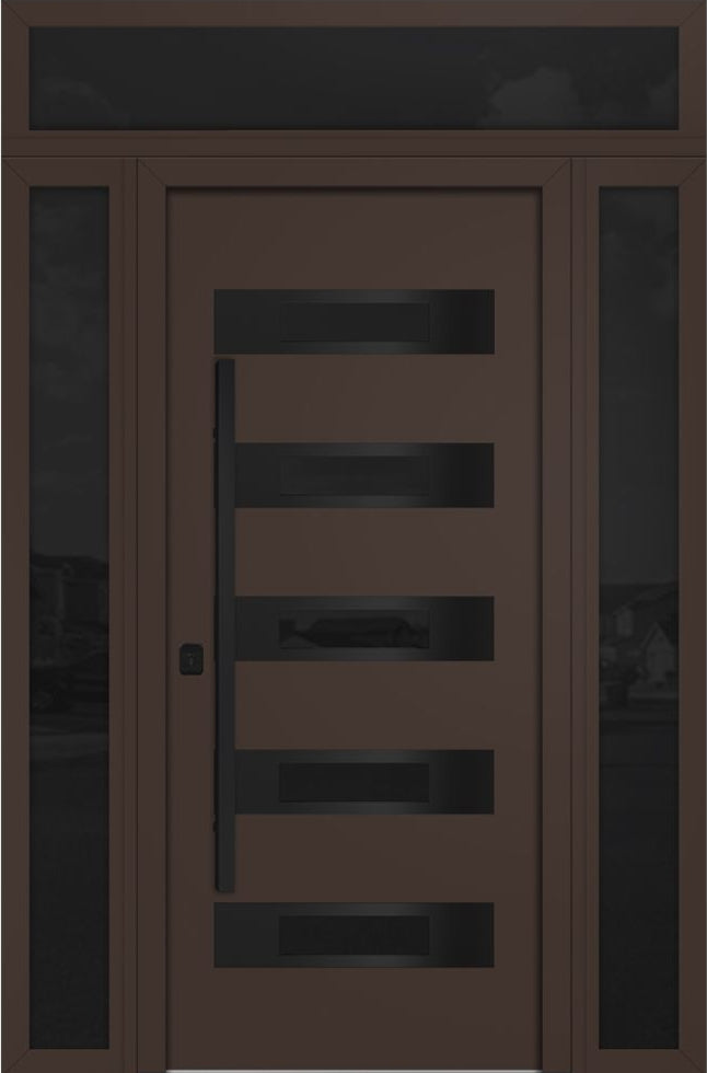 Nova Inox S4 Modern Exterior Single Door 36x80 with 2 Sidelight and Transom - Unit 62x95 1/2 Black Stainless Steel - Brown - Doors and Beyond