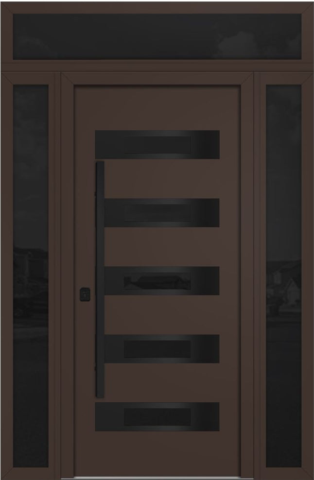 Nova Inox S5 Modern Exterior Single Door 36x80 with 2 Sidelight and Transom - Unit 62x95 1/2 Black Stainless Steel - Brown - Doors and Beyond