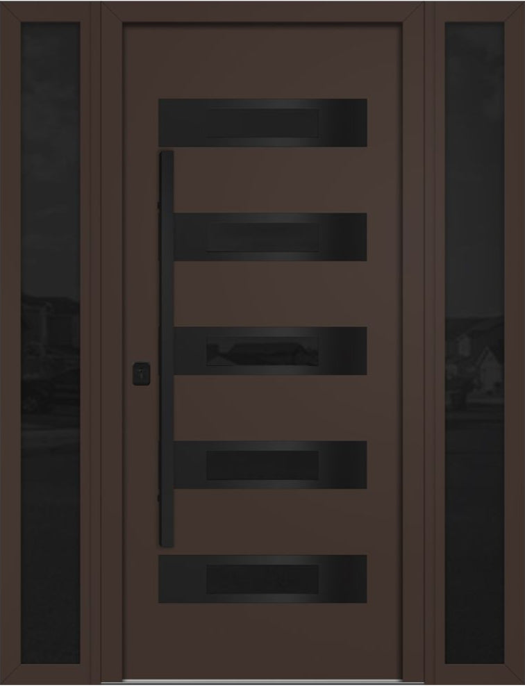 Nova Inox S5 Modern Exterior Single Door W/ (2) 12" Sidelight - Unit 62x81 3/8 Black Stainless Steel - Brown - Doors and Beyond