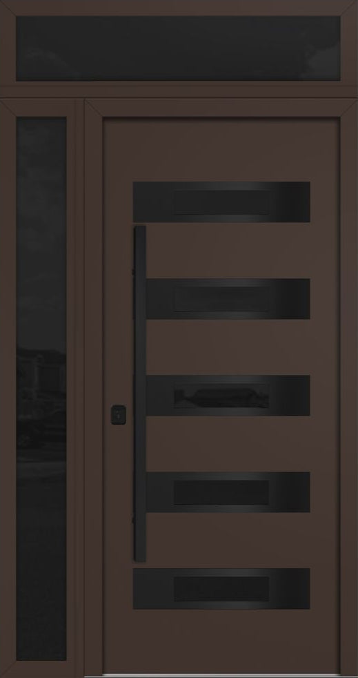 Nova Inox S5 Modern Exterior Single Door 36x80 with Sidelight and Transom - Unit 50x95 1/2 Black Stainless Steel - Brown
