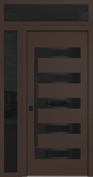 Nova Inox S5 Modern Exterior Single Door 36x80 with Sidelight and Transom - Unit 50x95 1/2 Black Stainless Steel - Brown - Doors and Beyond