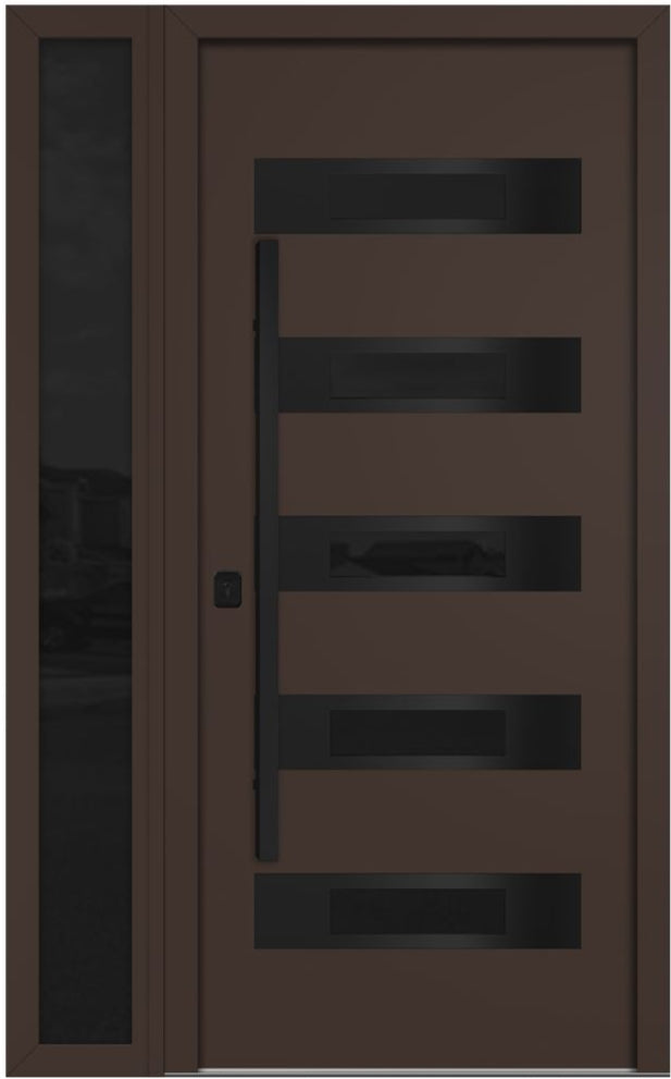 Nova Inox S5 Modern Exterior Single Door W/ (1) 12" Sidelight - Unit 50x81 3/8 Black Stainless Steel - Brown