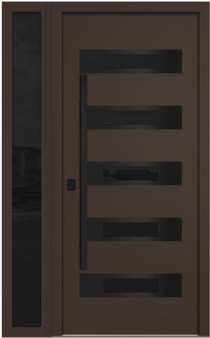 Nova Inox S5 Modern Exterior Single Door W/ (1) 12" Sidelight - Unit 50x81 3/8 Black Stainless Steel - Brown - Doors and Beyond