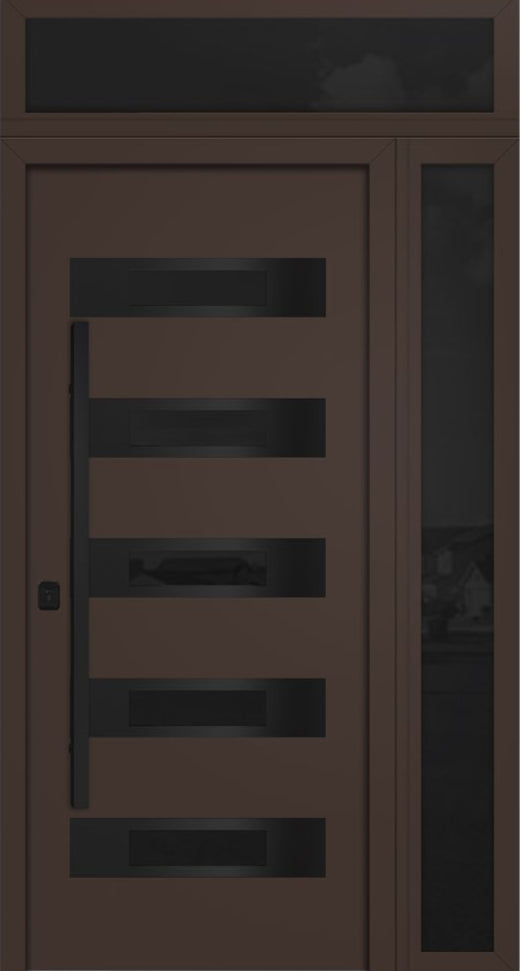 Nova Inox S5 Modern Exterior Single Door 36x80 with Sidelight and Transom - Unit 50x95 1/2 Black Stainless Steel - Brown