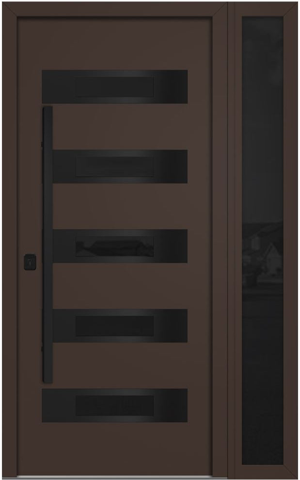 Nova Inox S5 Modern Exterior Single Door W/ (1) 12" Sidelight - Unit 50x81 3/8 Black Stainless Steel - Brown