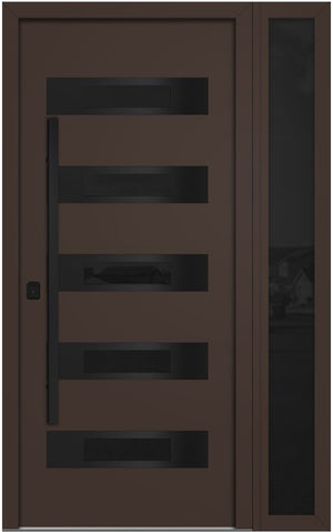 Nova Inox S5 Modern Exterior Single Door W/ (1) 12" Sidelight - Unit 50x81 3/8 Black Stainless Steel - Brown - Doors and Beyond