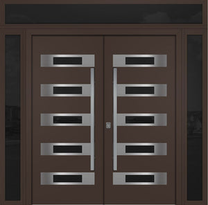 Nova Inox S5 Modern Exterior Double Door 72x80 W/ (2) 12" Sidelight and Transom - Unit 98x95 3/8-Brown - Doors and Beyond