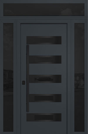 Nova Inox S4 Modern Exterior Single Door 36x80 with 2 Sidelight and Transom - Unit 62x95 1/2 Black Stainless Steel - Gray - Doors and Beyond