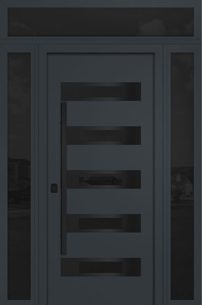 Nova Inox S4 Modern Exterior Single Door 36x80 with 2 Sidelight and Transom - Unit 62x95 1/2 Black Stainless Steel - Gray - Doors and Beyond