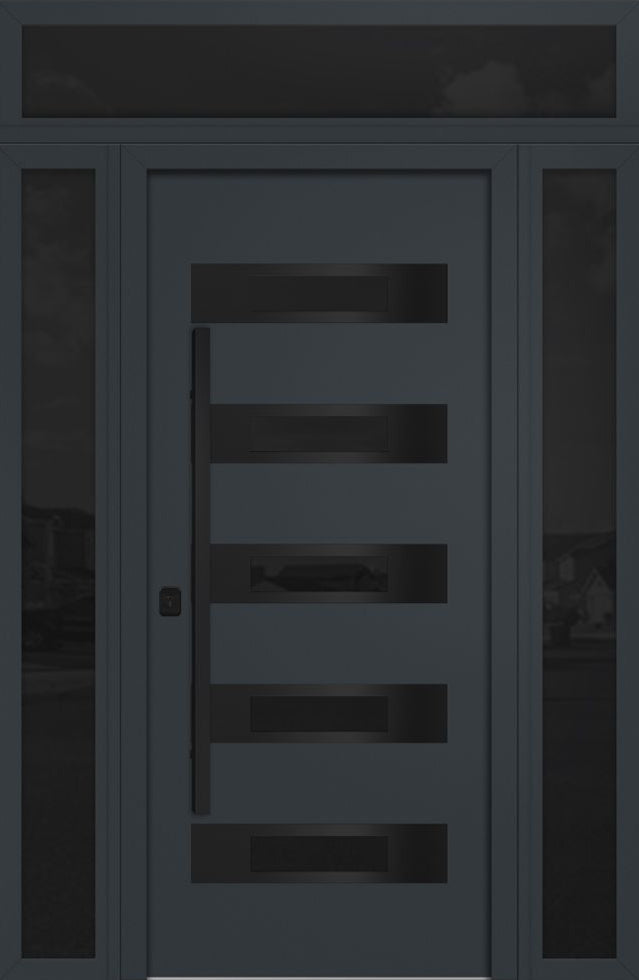 Nova Inox S5 Modern Exterior Single Door 36x80 with 2 Sidelight and Transom - Unit 62x95 1/2 Black Stainless Steel - Gray