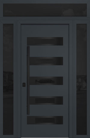 Nova Inox S5 Modern Exterior Single Door 36x80 with 2 Sidelight and Transom - Unit 62x95 1/2 Black Stainless Steel - Gray - Doors and Beyond