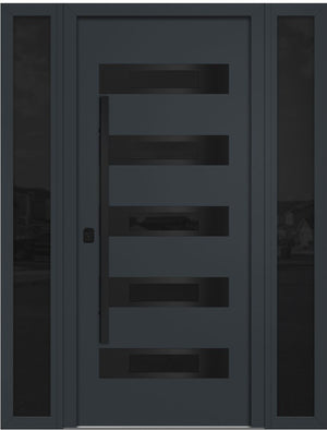 Nova Inox S5 Modern Exterior Single Door W/ (2) 12" Sidelight - Unit 62x81 3/8 Black Stainless Steel - Gray - Doors and Beyond