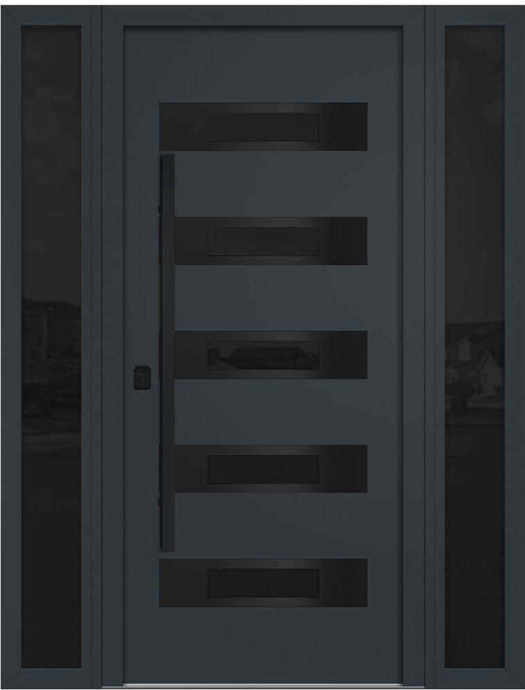 Nova Inox S5 Modern Exterior Single Door W/ (2) 12" Sidelight - Unit 62x81 3/8 Black Stainless Steel - Gray - Doors and Beyond