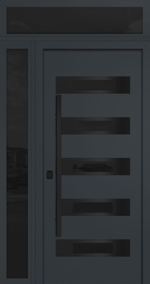 Nova Inox S5 Modern Exterior Single Door 36x80 with Sidelight and Transom - Unit 50x95 1/2 Black Stainless Steel - Gray