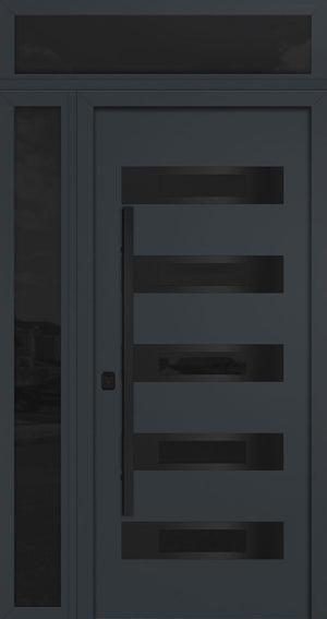 Nova Inox S5 Modern Exterior Single Door 36x80 with Sidelight and Transom - Unit 50x95 1/2 Black Stainless Steel - Gray - Doors and Beyond