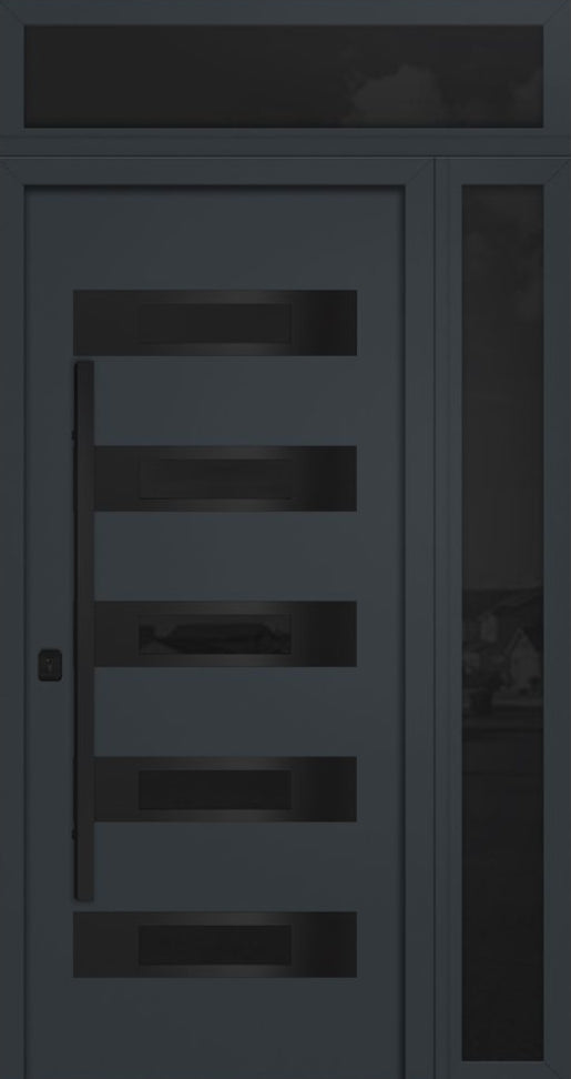 Nova Inox S5 Modern Exterior Single Door 36x80 with Sidelight and Transom - Unit 50x95 1/2 Black Stainless Steel - Gray