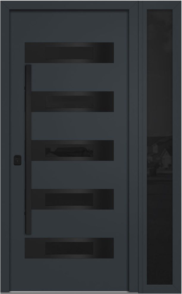 Nova Inox S5 Modern Exterior Single Door W/ (1) 12" Sidelight - Unit 50x81 3/8 Black Stainless Steel - Gray - Doors and Beyond