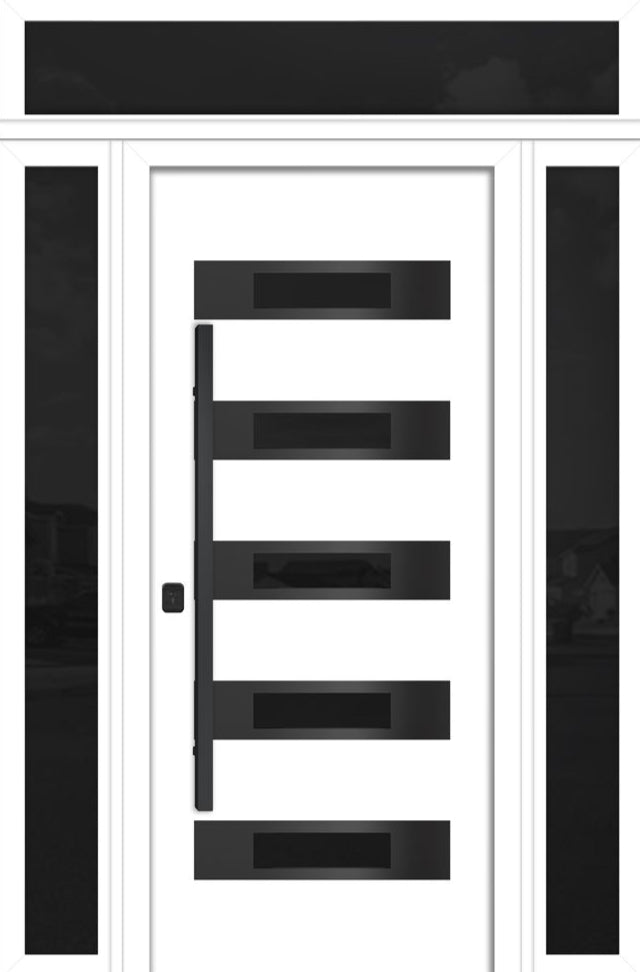 Nova Inox S4 Modern Exterior Single Door 36x80 with 2 Sidelight and Transom - Unit 62x95 1/2 Black Stainless Steel - White - Doors and Beyond