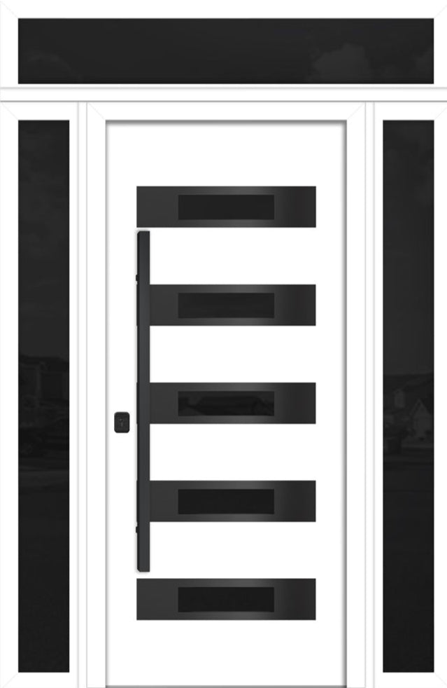 Nova Inox S5 Modern Exterior Single Door 36x80 with 2 Sidelight and Transom - Unit 62x95 1/2 Black Stainless Steel - White - Doors and Beyond
