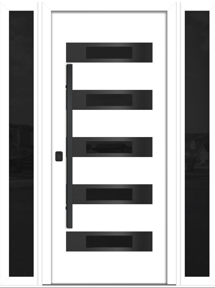 Nova Inox S5 Modern Exterior Single Door W/ (2) 12" Sidelight - Unit 62x81 3/8 Black Stainless Steel - White - Doors and Beyond