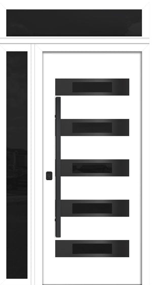 Nova Inox S5 Modern Exterior Single Door 36x80 with Sidelight and Transom - Unit 50x95 1/2 Black Stainless Steel- White - Doors and Beyond