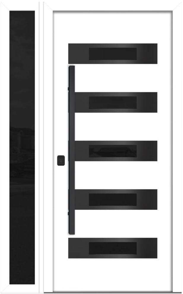 Nova Inox S5 Modern Exterior Single Door W/ (1) 12" Sidelight - Unit 50x81 3/8 Black Stainless Steel - White - Doors and Beyond