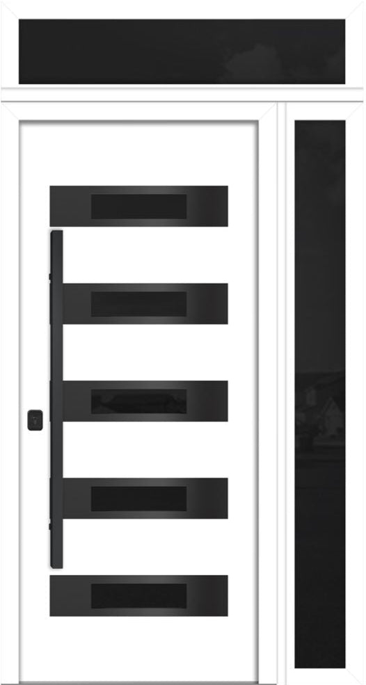 Nova Inox S5 Modern Exterior Single Door 36x80 with Sidelight and Transom - Unit 50x95 1/2 Black Stainless Steel- White - Doors and Beyond