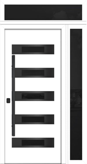 Nova Inox S5 Modern Exterior Single Door 36x80 with Sidelight and Transom - Unit 50x95 1/2 Black Stainless Steel- White - Doors and Beyond