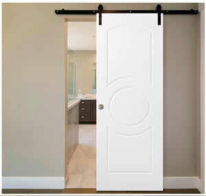 Nova Ovalo Soft White Laminated Modern Barn Door - Doors and Beyond