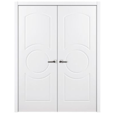 Nova Ovalo Soft White Laminated Modern Double Pre-Hung Door - Doors and Beyond