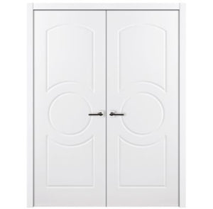 Nova Ovalo Soft White Laminated Modern Double Pre-Hung Door - Doors and Beyond
