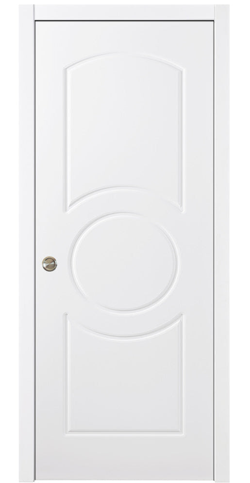 Nova Ovalo Soft White Laminated Modern Pocket Door - Doors and Beyond
