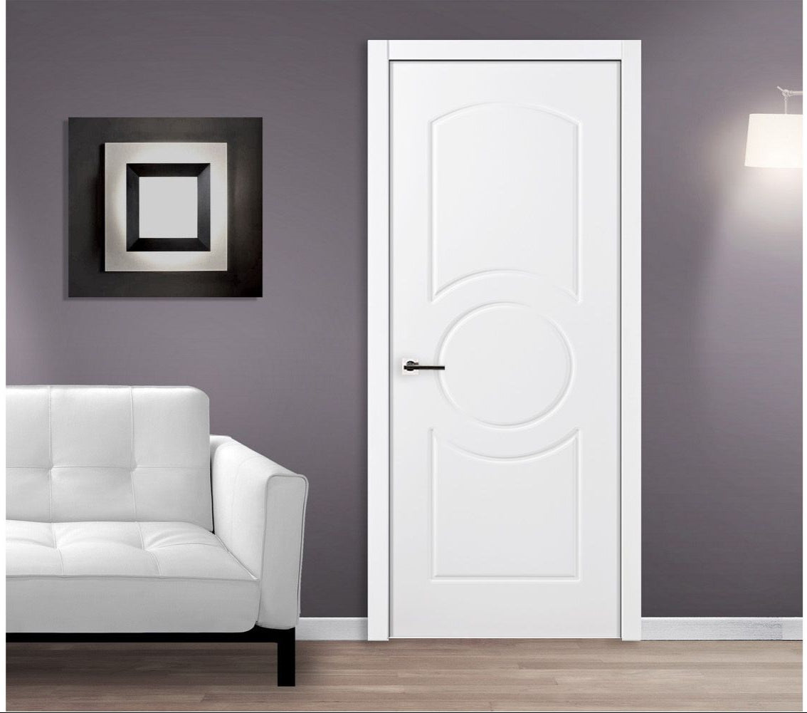 Nova Ovalo Soft White Laminated Modern Pre-Hung Door