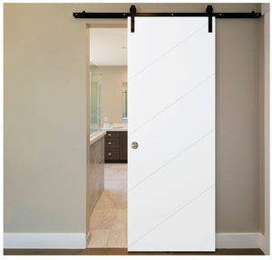 Nova Slant Soft White Laminated Modern Barn Door - Doors and Beyond