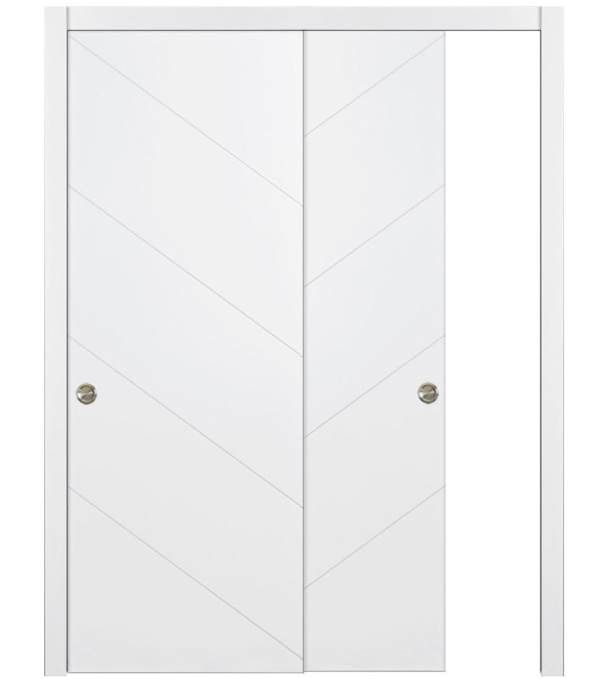 Nova Slant Soft White Laminated Modern Bypass Door - Doors and Beyond