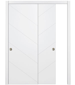 Nova Slant Soft White Laminated Modern Bypass Door - Doors and Beyond