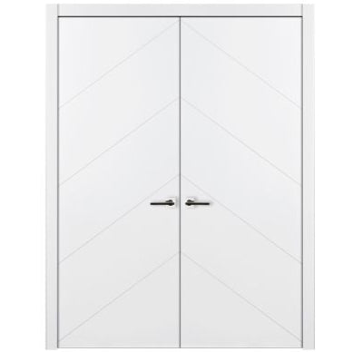 Nova Slant Soft White Laminated Modern Double Pre-Hung Door - Doors and Beyond