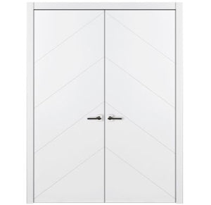 Nova Slant Soft White Laminated Modern Double Pre-Hung Door - Doors and Beyond