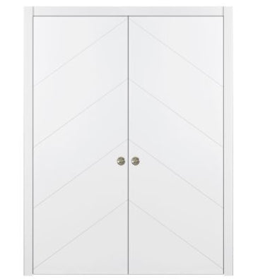 Nova Slant Soft White Laminated Modern Double Pocket Door