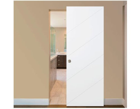 Nova Slant Soft White Laminated Modern Magic Door - Doors and Beyond