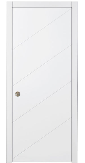 Nova Slant Soft White Laminated Modern Pocket Door - Doors and Beyond