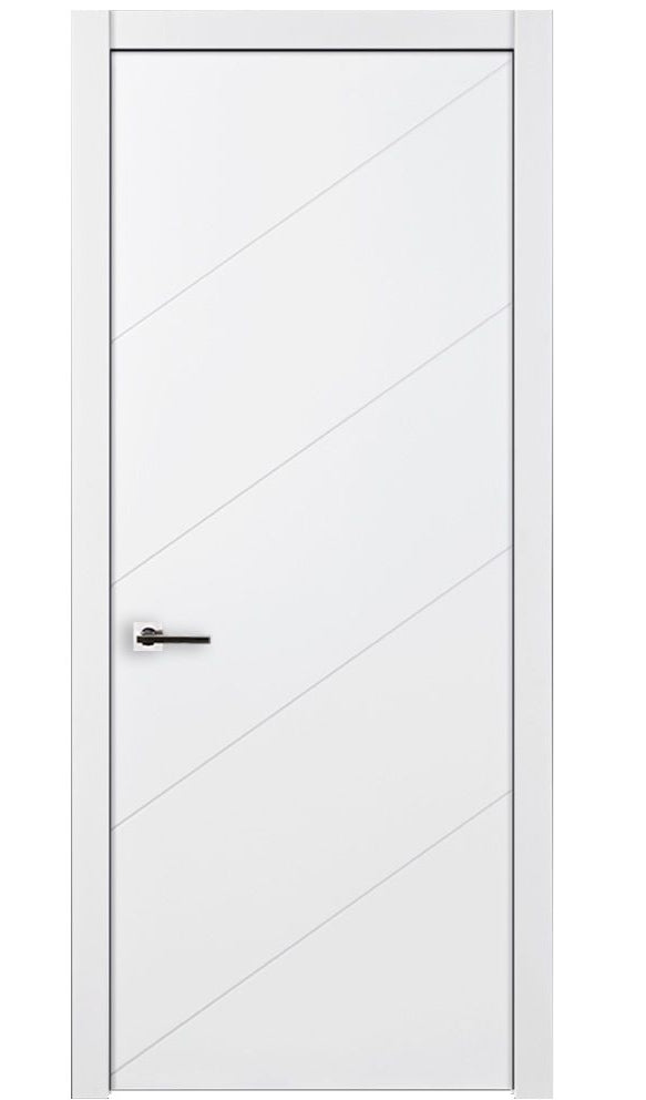 Nova Slant Soft White Laminated Modern Single Pre-Hung Door - Doors and Beyond