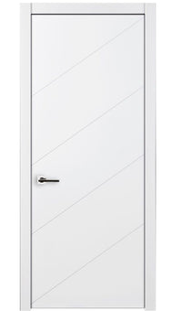 Nova Slant Soft White Laminated Modern Single Pre-Hung Door - Doors and Beyond